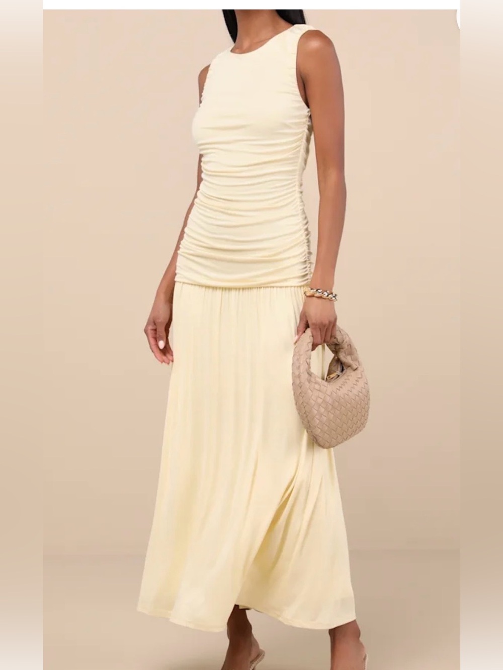 BNWT Lulus Tamber Drop Waist Jersey Knit Dress in Butter in XS